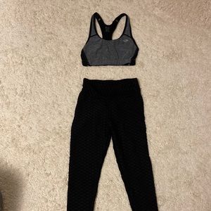 Ruched, Textured Leggings & Champion Racerback Sports Bra Set